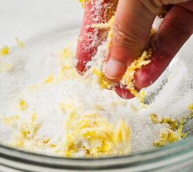 lemon loaf cake, Hand rubbing the lemon zest and sugar together