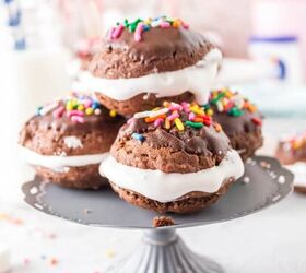 honey roasted pecans in air fryer, chocolate marshmallow sandwich stack on a small grey cake stand