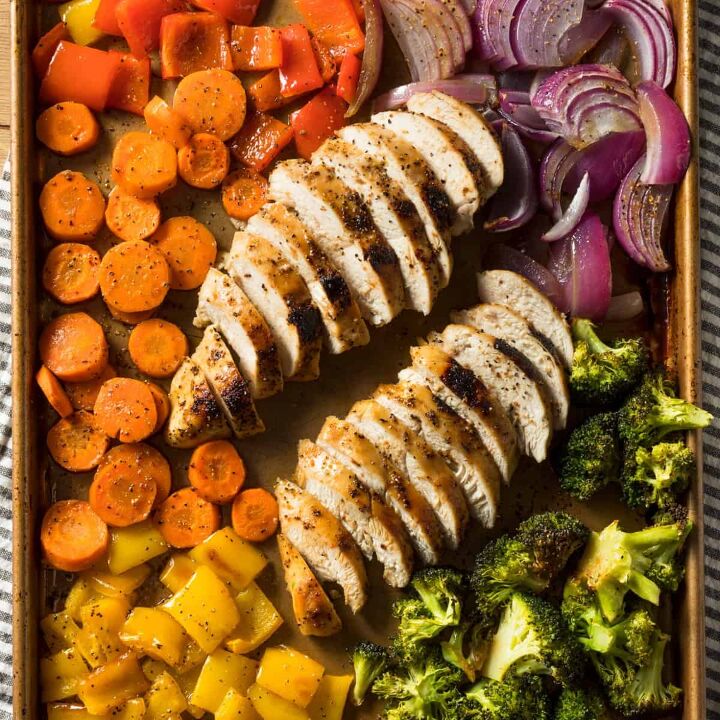 sheet pan chicken and veggies recipe healthy sheet pan meal, Overhead image of sheet pan chicken and veggies