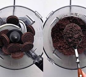 cookies and cream popcorn, Crushing Oreo cookies into small crumbs using a food processor