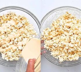 cookies and cream popcorn, Drizzling melted white candy melts over popcorn