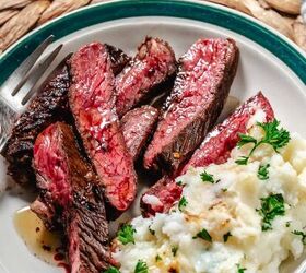 marinated chuck steak, sliced chuck with with mashed potatoes