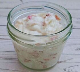mini rhubarb fool, The mini rhubarb fool in a glass on the counter