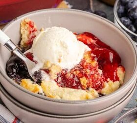 memorial day recipes, Red White and Blue Dump Cake Served in a Bowl