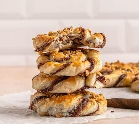 nutella in puff pastry, A stack of puff pastries on parchment paper