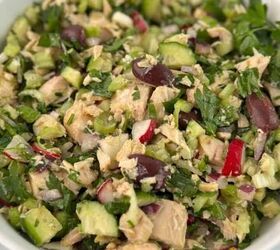 nutella in puff pastry, Mediterranean tuna salad in a white bowl