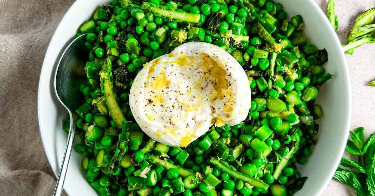 Spring Pea Strata Sauteed Asparagus and Peas With Burrata and Mint | Foodtalk