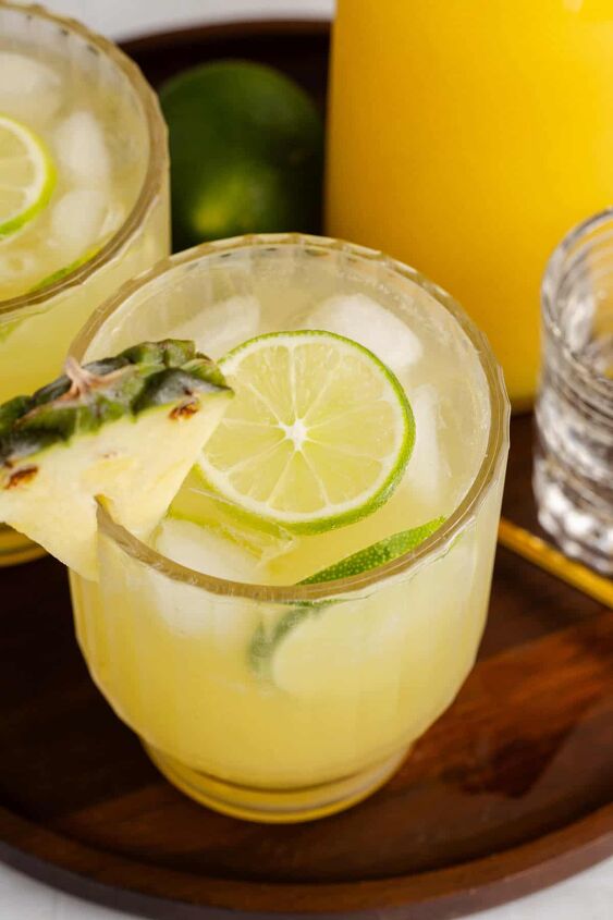 pineapple rum cocktail, Pineapple Rum Cocktail on a Tray Close Up