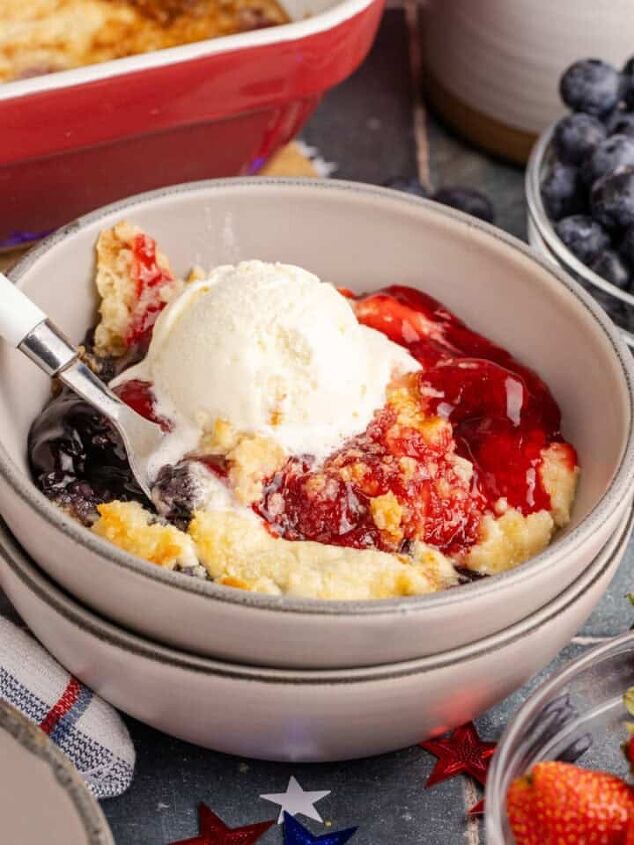 pineapple rum cocktail, Red White and Blue Dump Cake Served in a Bowl