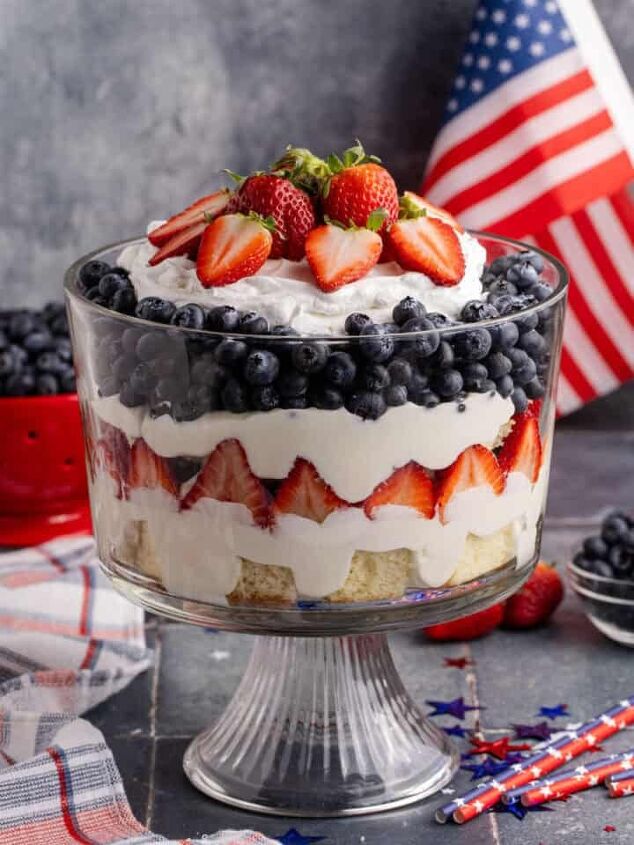 pineapple rum cocktail, Red White and Blue Trifle with Blueberries in the back