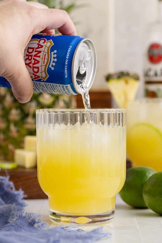 pineapple rum cocktail, Pineapple Rum Cocktail having club soda poured to top it off