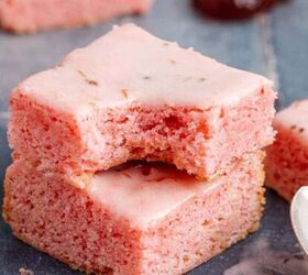 bacon wrapped sausage in air fryer, Strawberry Brownies on a Counter with a bite taken