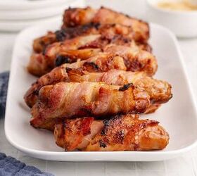 bacon wrapped sausage in air fryer, Bacon Wrapped Sausage in Air Fryer on a platter