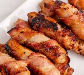 bacon wrapped sausage in air fryer, Bacon Wrapped Sausage in Air Fryer on a platter