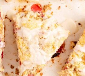 bacon wrapped sausage in air fryer, Strawberry Scones Baked on a Cookie Sheet with Icing
