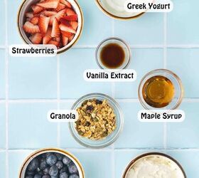 summer berry ricotta parfait easy 4th of july dessert, Fresh strawberries and blueberries alongside creamy ricotta cheese and Greek yogurt