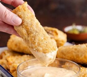 big mac egg rolls, Big Mac Egg Rolls being dipped in sauce