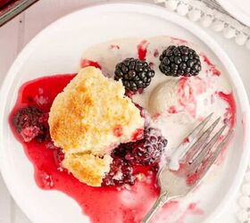 big mac quesadilla, Old Fashioned Blackberry Cobbler on a Plate with a Fork