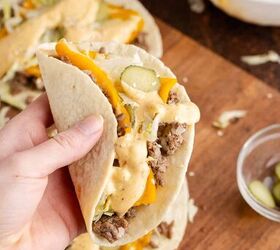 big mac tacos, Big Mac Tacos being picked up with sauce on it