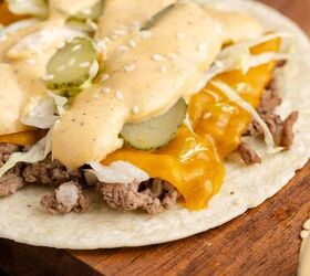 big mac tacos, Big Mac Tacos on a Cutting board close up