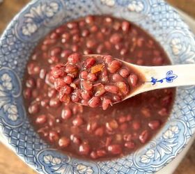 easy red bean soup instant pot recipe you must try, A bowl of sweet red bean soup with a spoonful lifted up close view