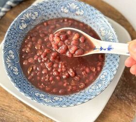 easy red bean soup instant pot recipe you must try, Close up of red bean soup in a pretty blue and white bowl