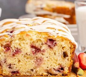 mixed berry crisp with frozen berries, Strawberry Rhubarb Recipes Bread on Parchment Paper with Slice removed