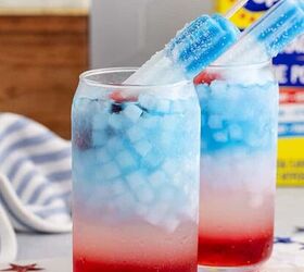 mixed berry crisp with frozen berries, Bomb Pop Cocktail with popsicles as garnish