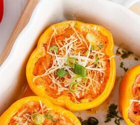 keto stuffed bell peppers, Keto Stuffed Peppers with Cream Cheese in a Casserole Dish
