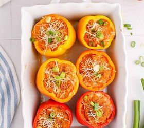 keto stuffed bell peppers, Keto Stuffed Peppers with Cream Cheese in a Baking Dish