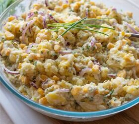 vegan potato salad recipe easy and delicious salad, Close up image of Vegan Potato Salad in a glass bowl