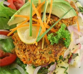 tuna patties easy and flavorful tuna cakes, Overhead image of Tuna patties over a simple salad with avocado