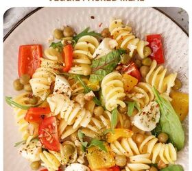 vegan pasta salad recipe quick and easy summer side dish, Vegan Pasta Salad Pin with text overlay