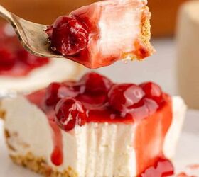 cherry cheesecake pie, Cherry Cheesecake Pie bite on a fork close up