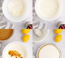 cherry cheesecake pie, Cherry Cheesecake Pie batter being made in a bowl and then put in graham cracker crust