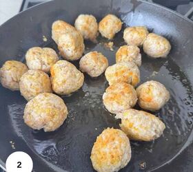 chicken piccata meatballs gf, Cooking the meatballs in a pan on the stove