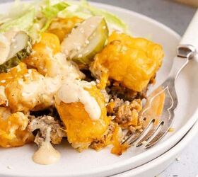 apple dumplings using crescent rolls, Big Mac Tater Tot Casserole on a plate
