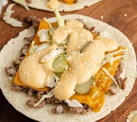 apple coffee cake recipe, Big Mac Tacos on a cutting board
