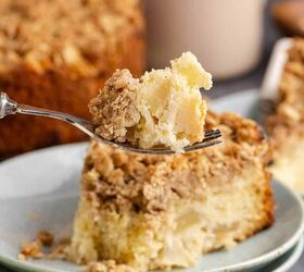 apple coffee cake recipe, Apple Coffee Cake with a close up bite on a fork