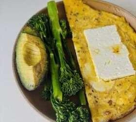 feta spring onion omelette with tenderstem broccoli avocado