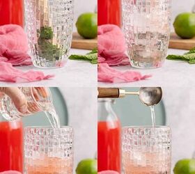 watermelon mojito, Watermelon Mojito Ingredients Added to Cocktail Shaker and Poured