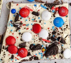 watermelon mojito, Red White and Blue Candy Bark with M Ms Oreos and sprinkles cut up