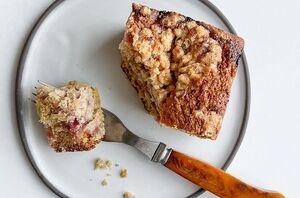This easy spiced coffee cake with raspberry curd is sure to be the star of all of your celebrations!