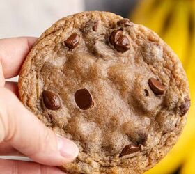 banana chocolate chip cookies, Banana Chocolate Chip Cookie held up close
