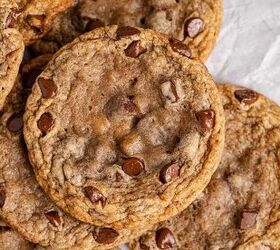 banana chocolate chip cookies, Banana Chocolate Chip Cookies piled on parchment paper
