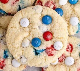 banana chocolate chip cookies, Red White and Blue Cookies stacked together close up