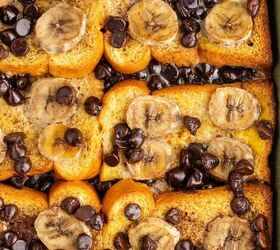 banana french toast casserole, Banana French Toast Casserole in a dish baked close up