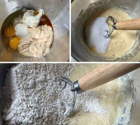 sourdough discard ricotta donuts with fresh milled flour, steps to mixing the batter for zeppole