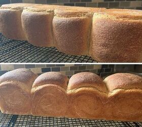 super soft milk bread recipe with fresh milled flour, milk bread loaf on it s side to cool before being put upright on cooling rack
