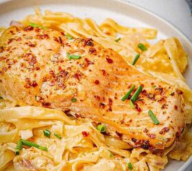 oven baked blackened salmon recipe, Blackened salmon baked and placed on top of a bed of pasta